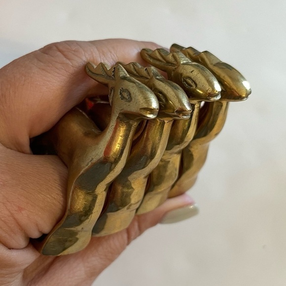 Vintage Miniature Deer Figurines Solid Brass Decor Reindeer Holiday Set Of 4 - Picture 2 of 6